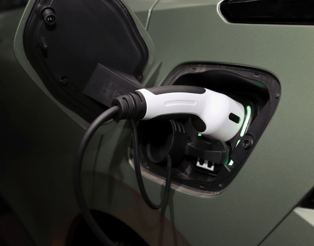 close up of electric car plugged into home charging station Columbia MO