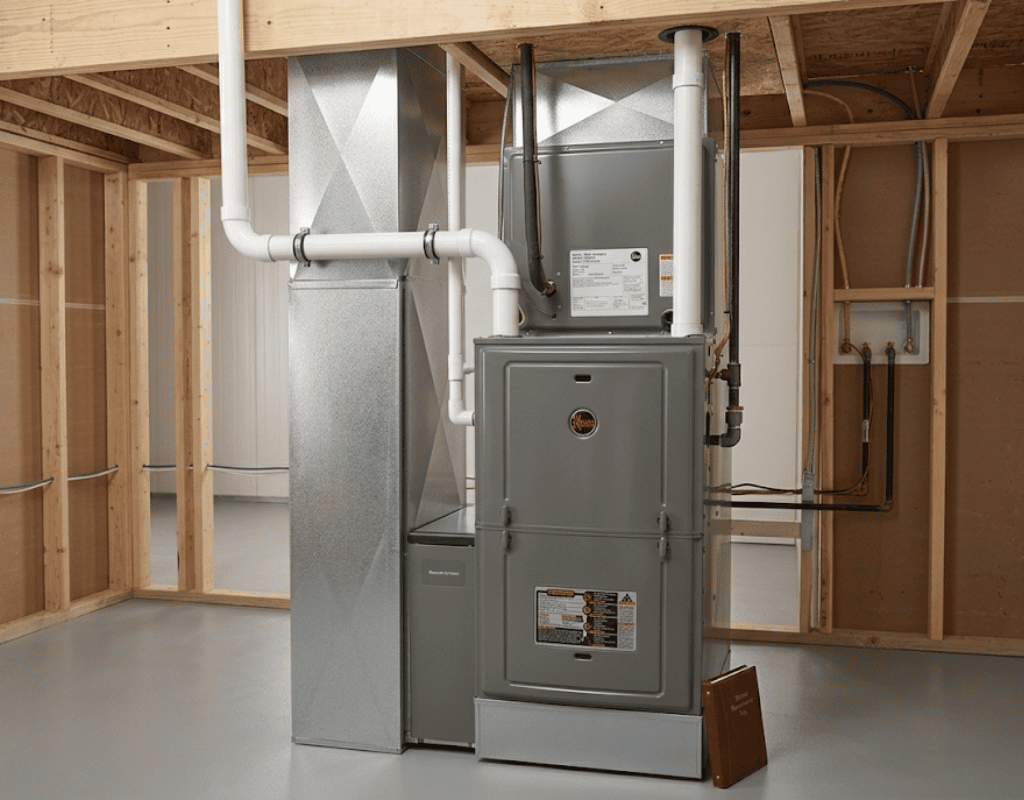 newly installed residential furnace system in unfinished basement in Columbia MO