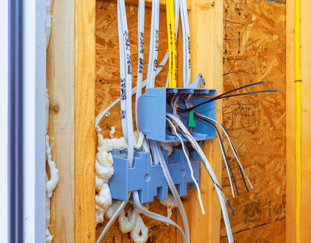 exposed wiring and electrical boxes during home rewiring project in Columbia MO